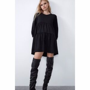 NEW ZARA Faux Suede Dress Long Sleeve Ruffle Puff Sleeve